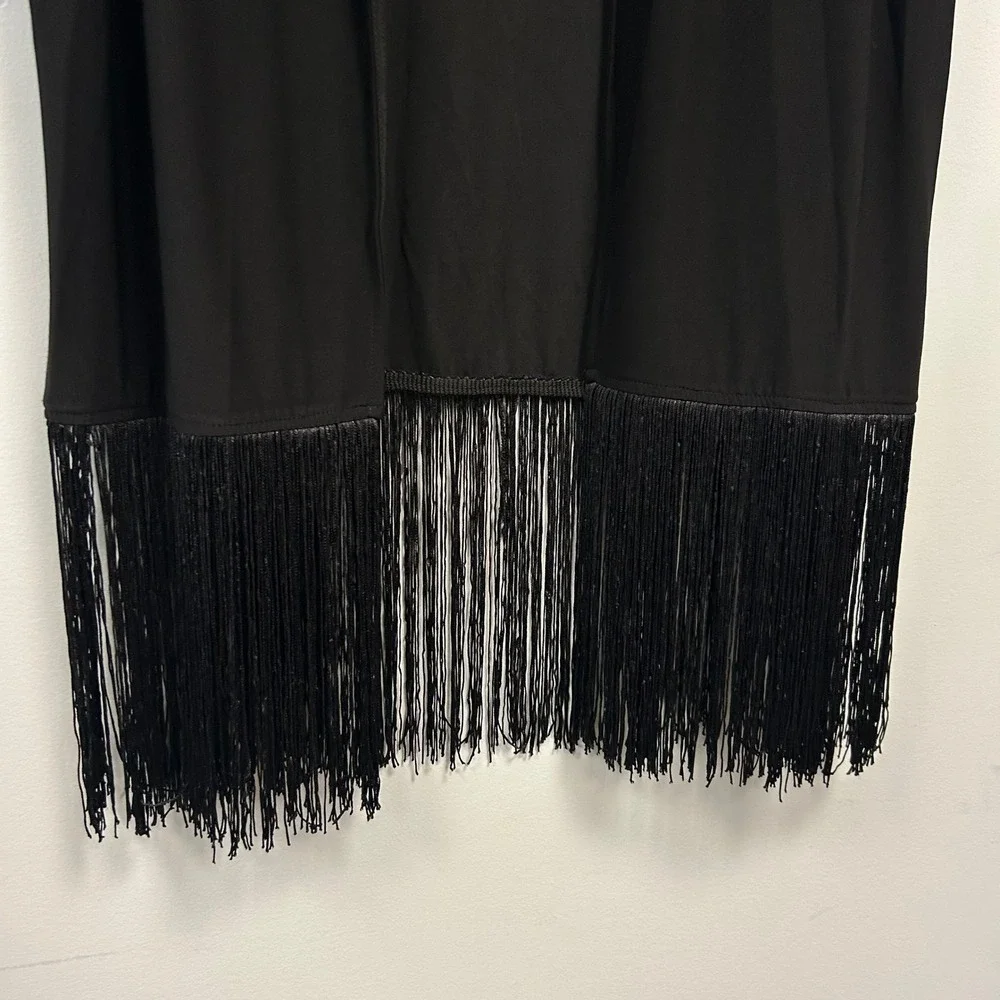 Catherines Black Fringe Trim Open Front Cover Up Duster Cardigan Size 1X